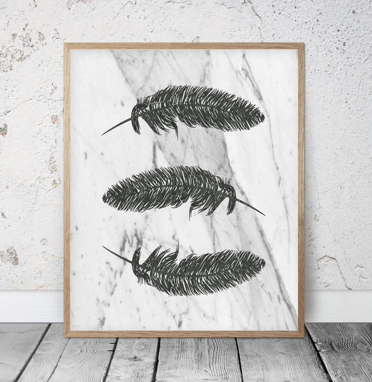 Black Feathers, Feather Print, Feather Printable Art, Room Wall Art Decor