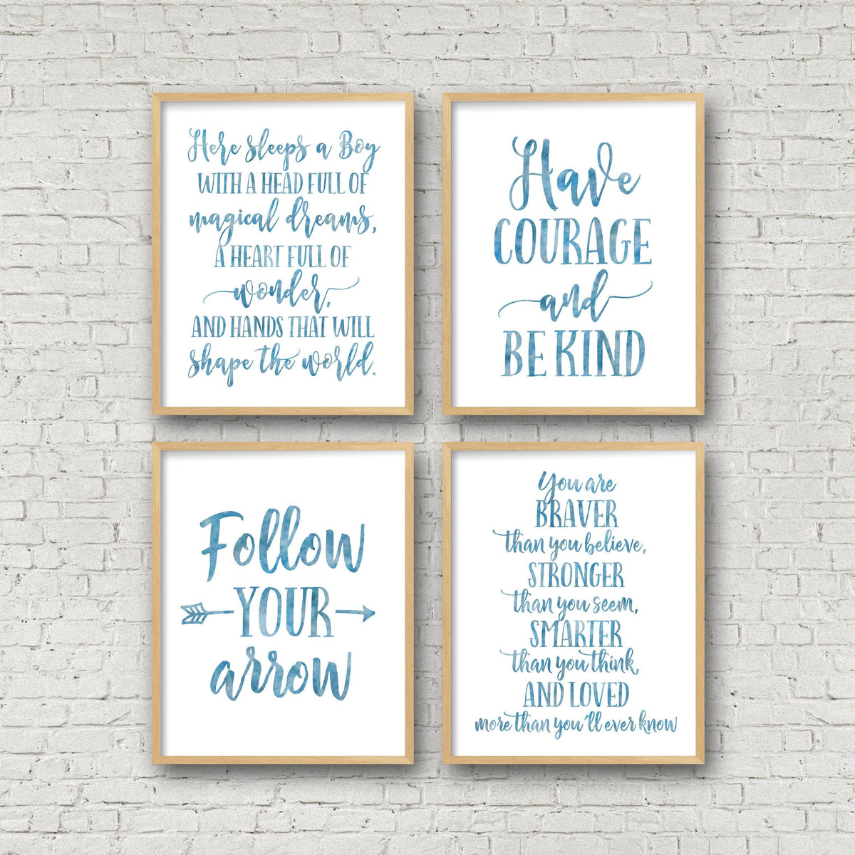 Set of 4, Here Sleeps A Boy,Have Courage And Be Kind,Boys Nursery Wall Art Decor