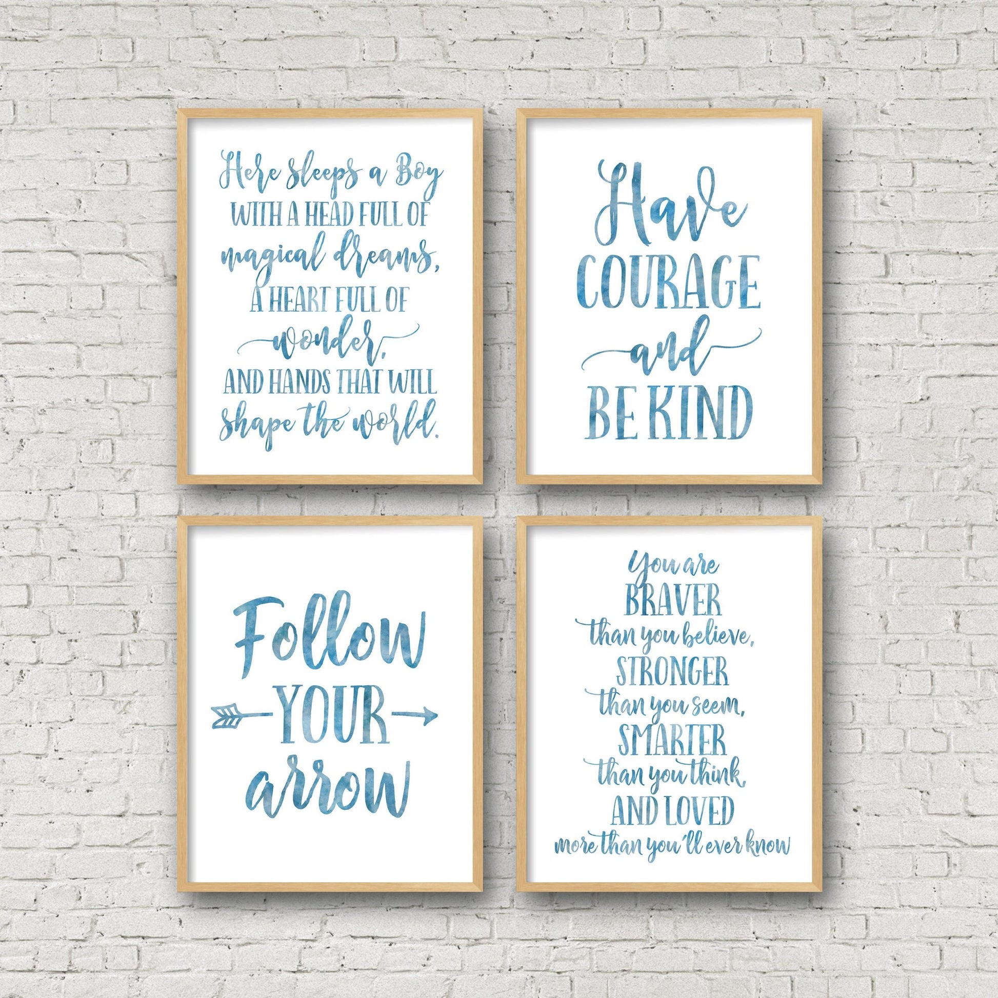 Set of 4, Here Sleeps A Boy,Have Courage And Be Kind,Boys Nursery Wall Art Decor