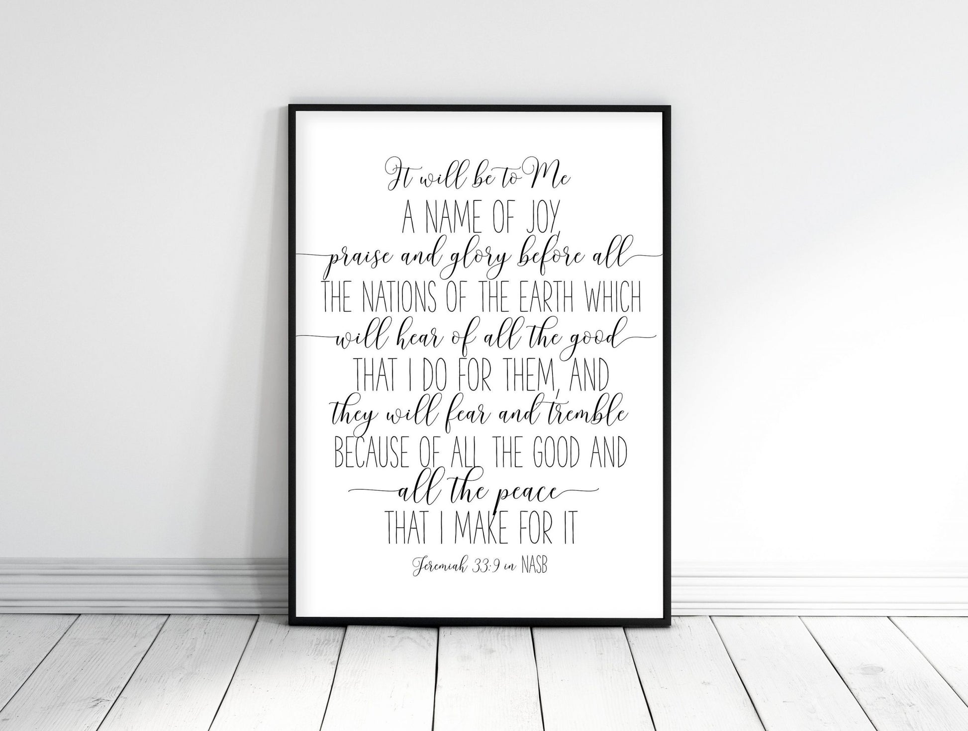 Jeremiah 33:9, It Will Be To Me A Name Of Joy, Nursery Bible Verse Prints, Scripture Prints