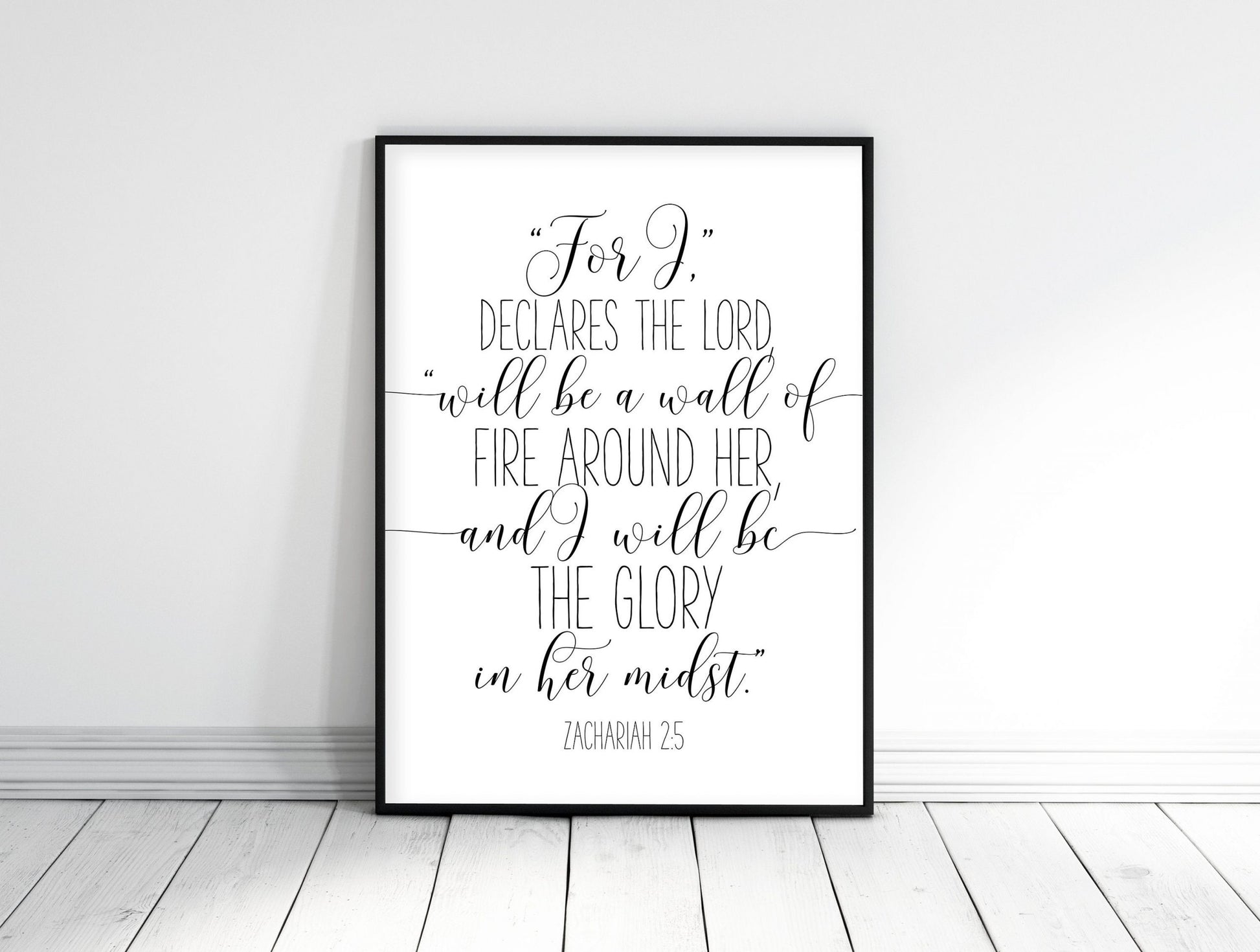 I Will Be A Wall Of Fire Around Her, Zachariah 2:5, Nursery Bible Verse Printable Art, Girls Room