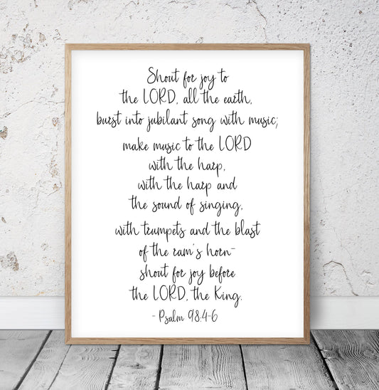 Shout For Joy To The Lord, Psalm 98:4,Scripture Printable,Bible Verse Scripture Wall Art,Room Decor