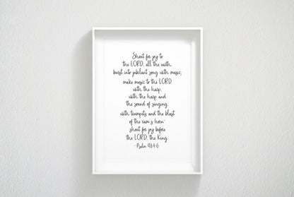 Shout For Joy To The Lord, Psalm 98:4,Scripture Printable,Bible Verse Scripture Wall Art,Room Decor