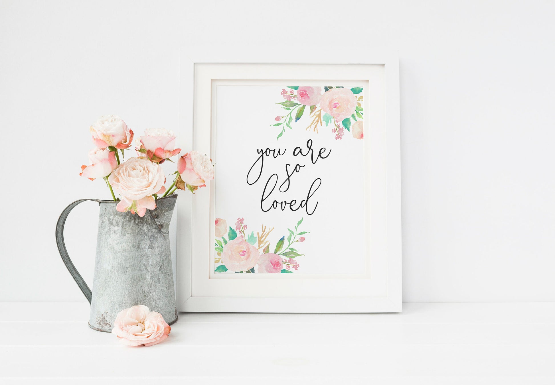 You Are So Loved Nursery Print, Pink Watercolor Print Nursery Decor Flowers Art