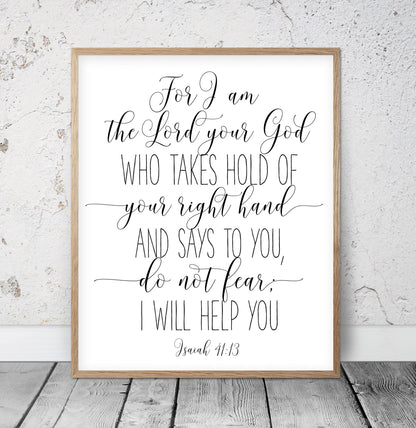 Fear Not Printable, Isaiah 41:13, Bible Verse Prints, Scripture Wall Art,Kids Room Decor Wall Art