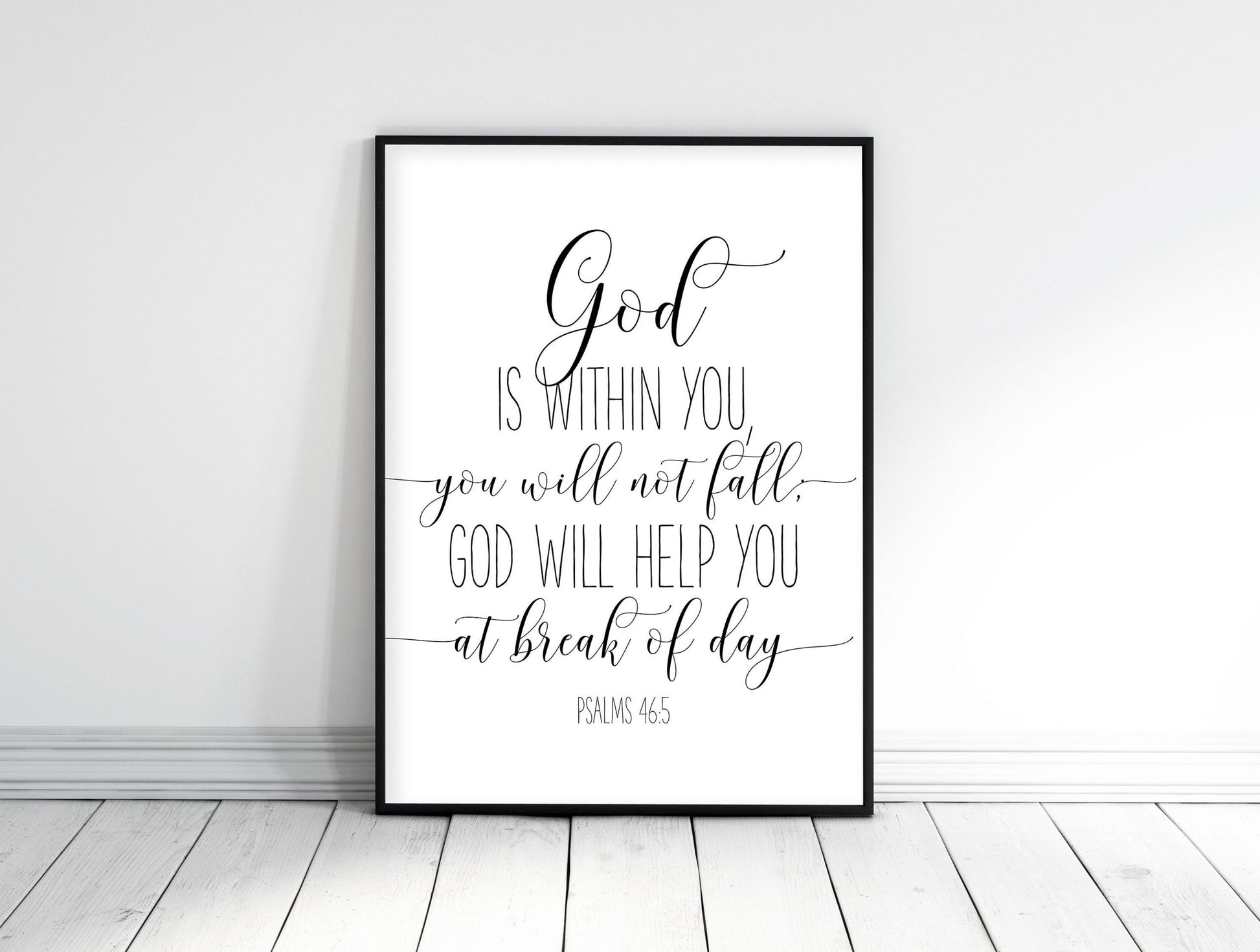 God Is Within You, You Will Not Fall, Proverbs 46:5, Gift For Her, Nursery Bible Verse Print Wall Art