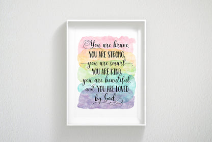 You Are Brave, You Are Strong, You Are Loved By God, Girls Nursery Wall Art