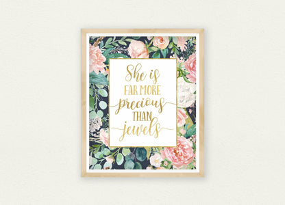 Bible Verse Wall Art, She Is Far More Precious Than Jewels,Proverbs 31:10, Scripture