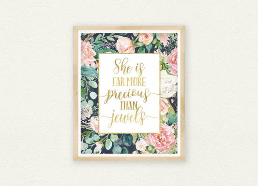 Bible Verse Wall Art, She Is Far More Precious Than Jewels,Proverbs 31:10, Scripture