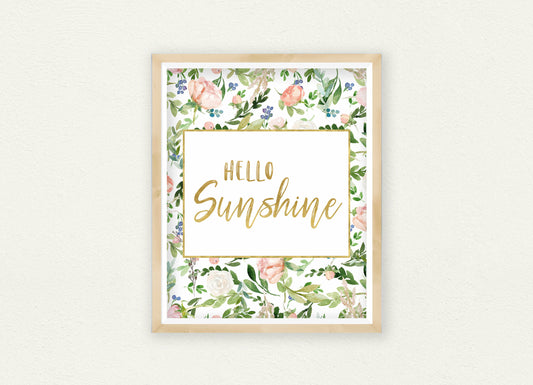 Hello sunshine print, floral wall art, watercolor flowers,printable wall art,home decor