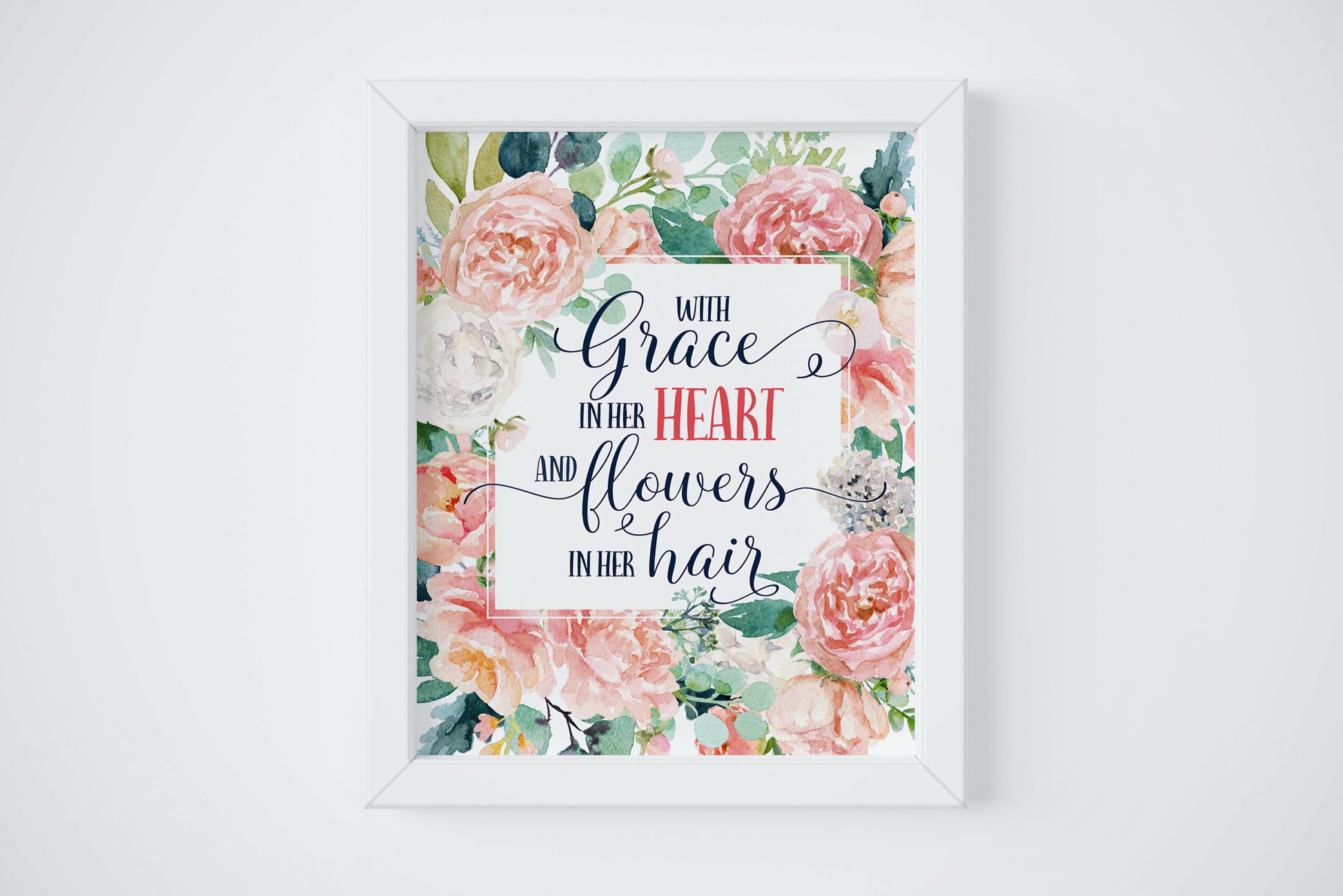 With Grace in Her Heart and Flowers in Her Hair, Pink Green Nursery Art Decor
