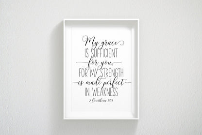 My Grace is Sufficient for You, 2 Corinthians 12:9, Printable Bible Verses, Scripture Wall Art
