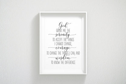 Serenity Prayer Wall Art, God Grant Me The Serenity To Accept The Things Wall Art