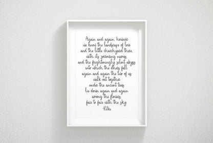 Again And Again Poem,Rainer Maria Rilke,Poetry Print,Romantic Gifts,Wall Art