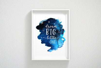 Dream Big Little One,Nursery Decor Girl Boy,Navy Blue Nursery Printable Wall Art