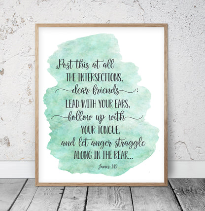 James 1:19 Printable Bible Verse Wall Art, Christian Gifts, Religious Art, Scripture Wall Art