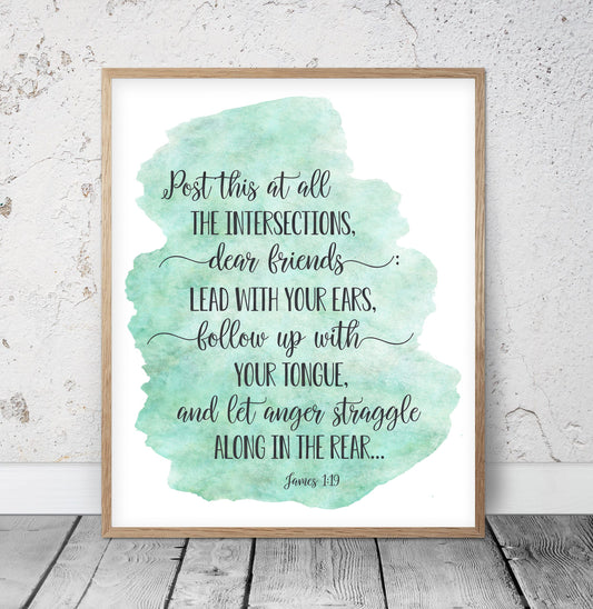 James 1:19 Printable Bible Verse Wall Art, Christian Gifts, Religious Art, Scripture Wall Art