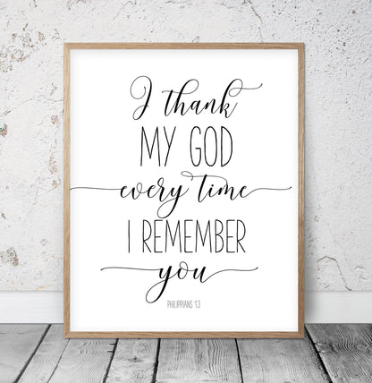 I Thank My God Every Time Philippians 1:3 Bible Verse Printable Wall Art Nursery Bible Quotes