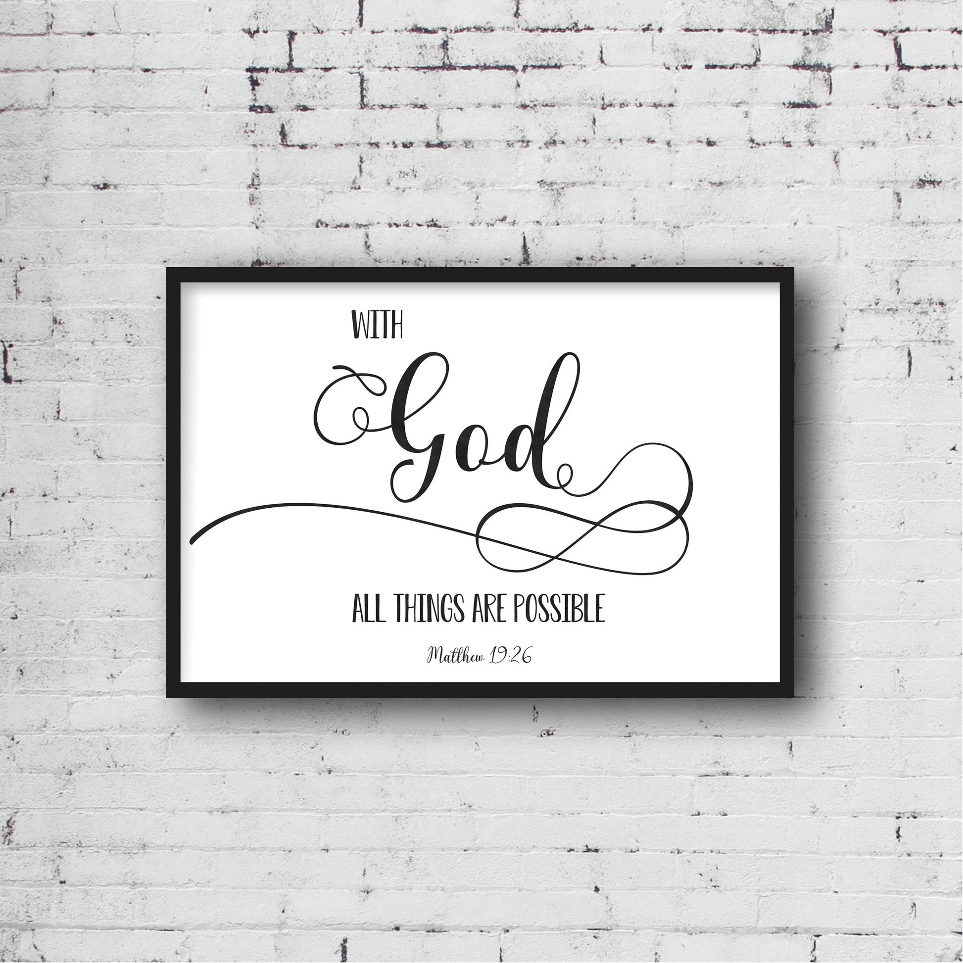 With God All Things Are Possible, Matthew 19:26, Bible Verse Print Wall Art, Nursery Bible Quotes