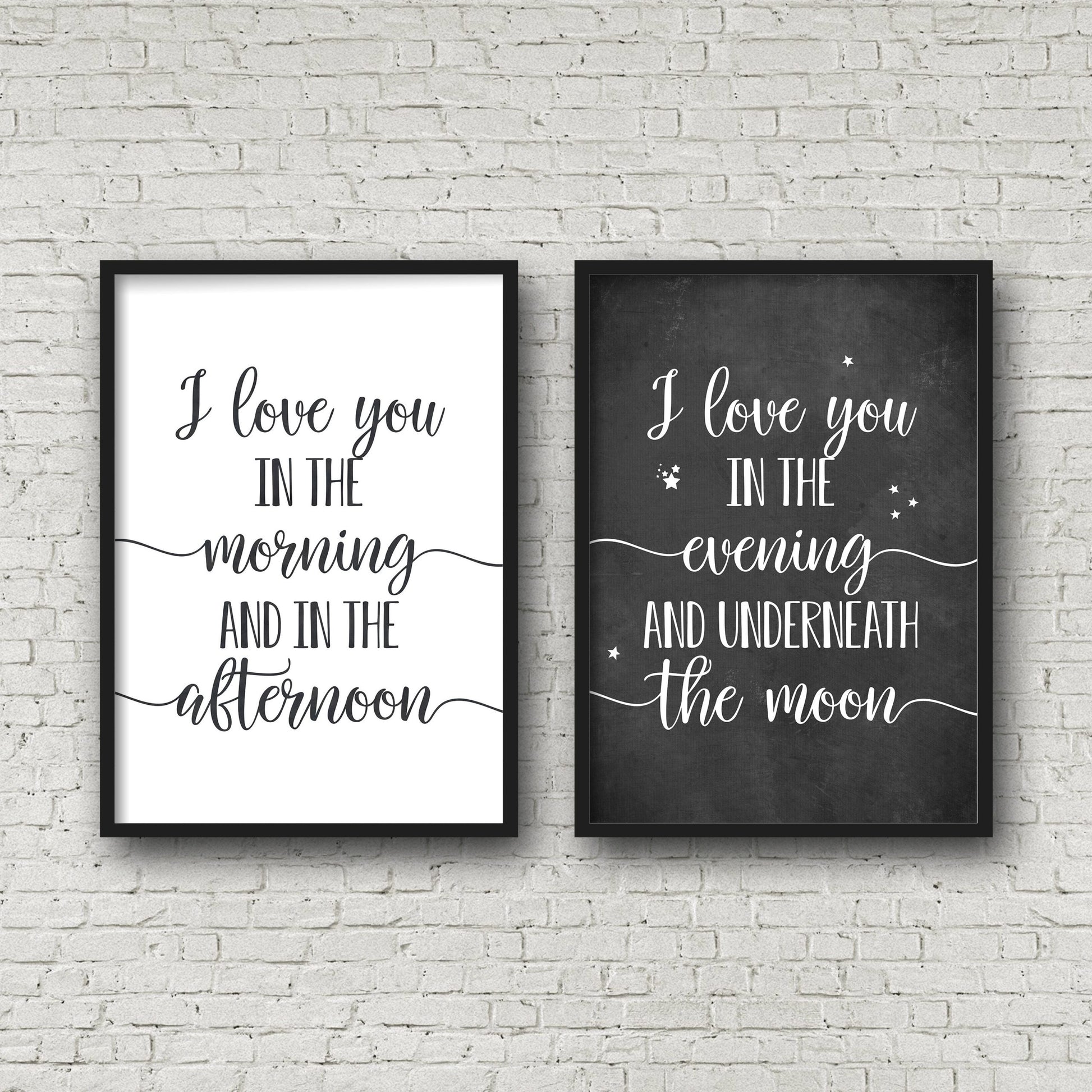 Set of 2, I Love You In The Morning & Afternoon, Nursery Prints, Kids Room Decor