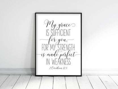My Grace is Sufficient for You, 2 Corinthians 12:9, Printable Bible Verses, Scripture Wall Art