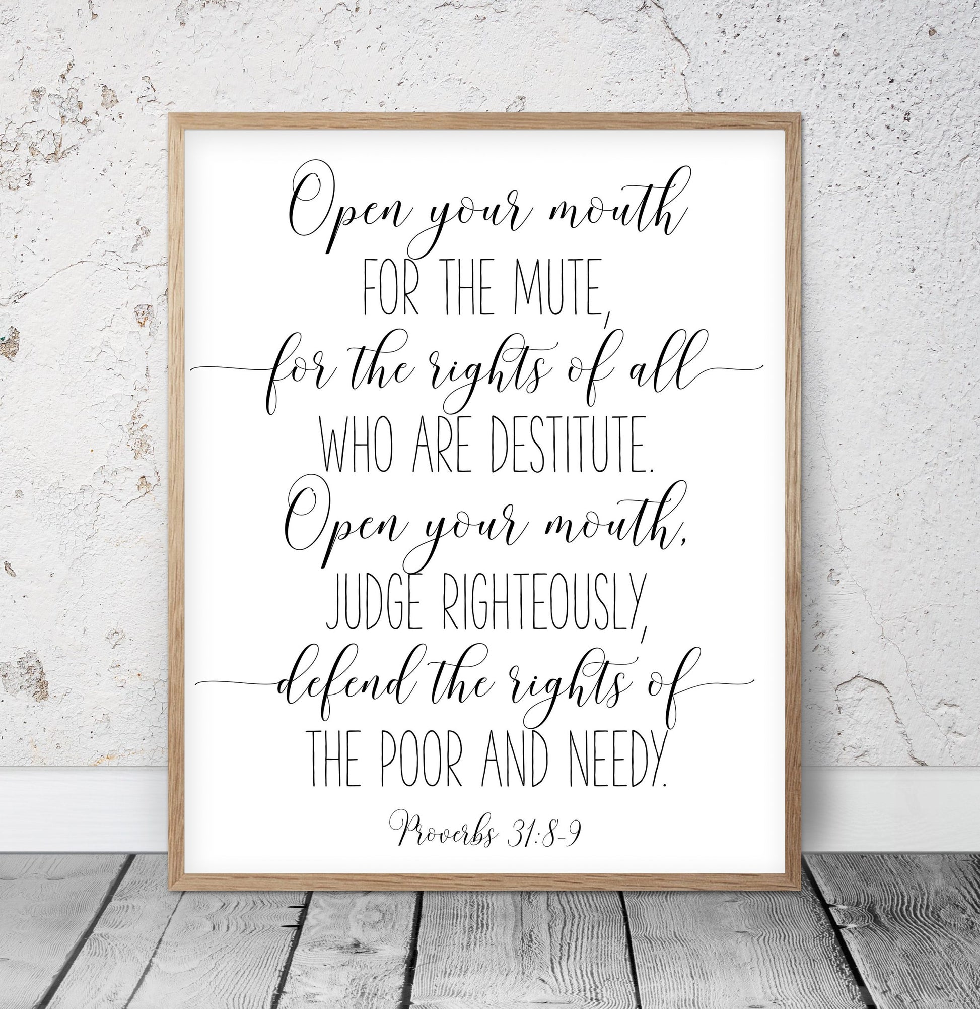 Open Your Mouth For The Mute, Proverbs 31:8-9, Bible Verse Print Wall Art,Nursery Bible Quotes