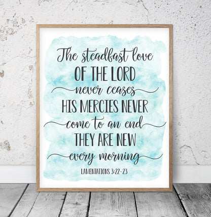 His Mercies Never Come To An End, Lamentation 3:22, Bible Verse Print Wall Art, Nursery Quotes