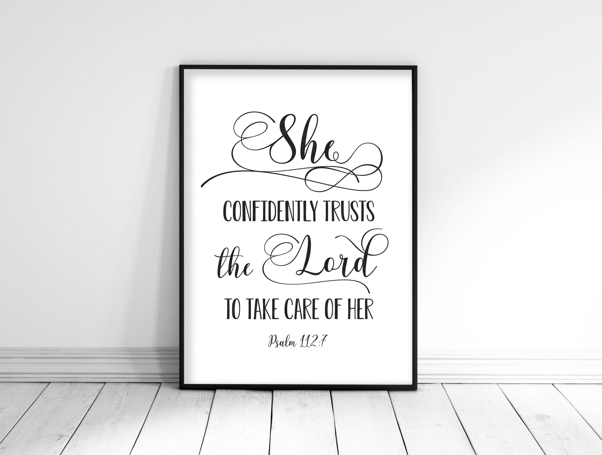 She Confidently Trusts The Lord, Psalm 112:7 Bible Verse Printable Wall Art,Nursery Bible Quotes