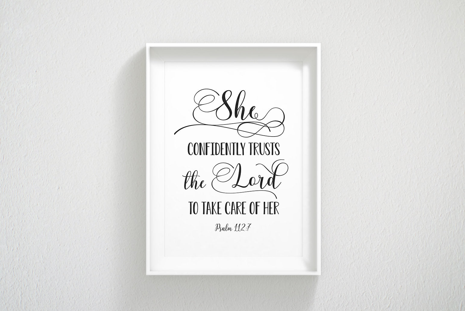 She Confidently Trusts The Lord, Psalm 112:7 Bible Verse Printable Wall Art,Nursery Bible Quotes