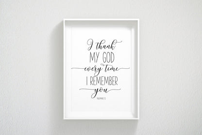 I Thank My God Every Time Philippians 1:3 Bible Verse Printable Wall Art Nursery Bible Quotes