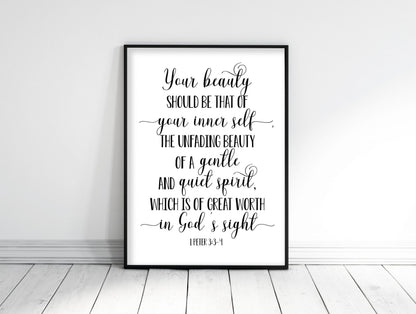 Your Beauty Should Be That, 1 Peter 3 3-4, Bible Verse Printable Wall Art, Nursery Bible Quotes