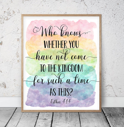 For Such A Time As This, Esther 4:14, Bible Verse Printable Wall Art,Nursery Bible Quotes