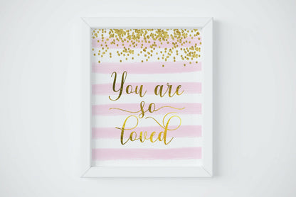 You Are Loved Printable Nursery Wall Art, Gold Nursery Bedroom Decor Quotes