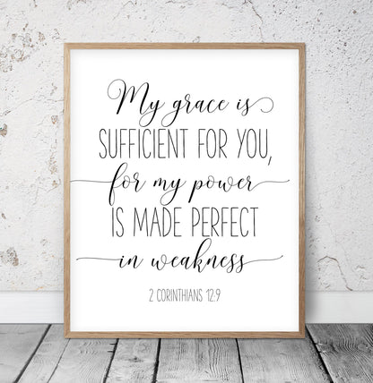 My Grace Is Sufficient For You, 2 Corinthians 12:9, Bible Verse Printable Wall Art