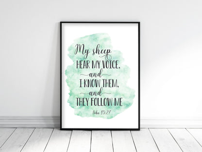 My Sheep Hear My Voice, John 10:27, Bible Verse Printable Wall Art, Nursery Bible Quotes