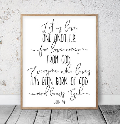 1 John 4:7, Let Us Love One Another, Bible Verse Printable Wall Art, Nursery Decor, Bible Quotes