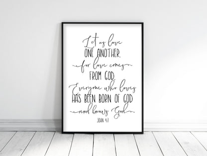 1 John 4:7, Let Us Love One Another, Bible Verse Printable Wall Art, Nursery Decor, Bible Quotes