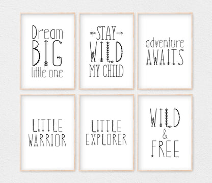 Wild And Free, Nursery Wall Decor, Motivational Quote Print, Wall Art Decor