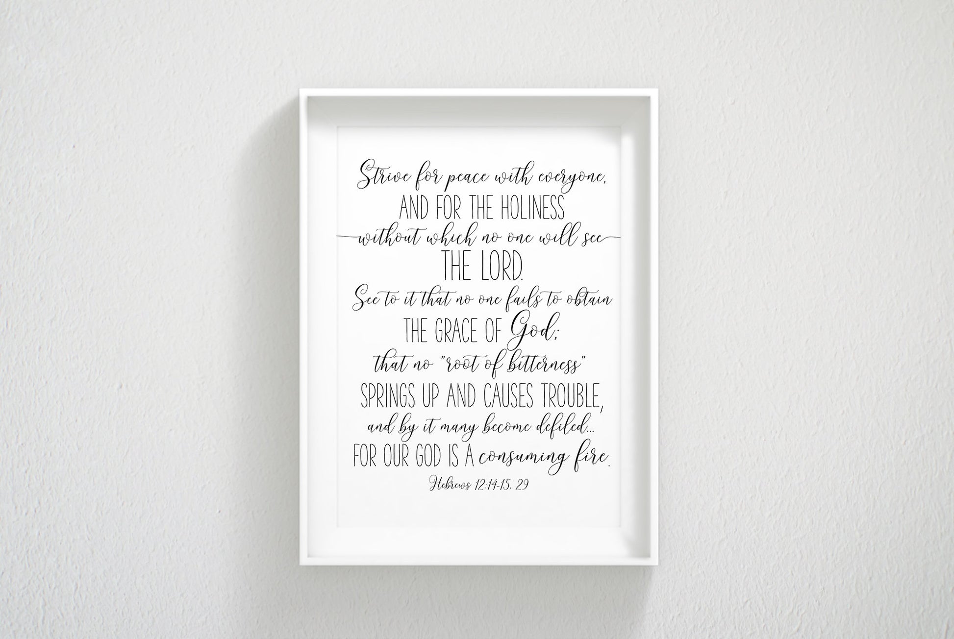Strive For Piece For Everyone, Hebrews 12:14, Bible Verse Printable Wall Art,Nursery Bible Quotes