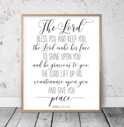 The Lord Bless You and Keep You, Number 6:24-26, Bible Verse Printable Wall Art, Nursery Quotes