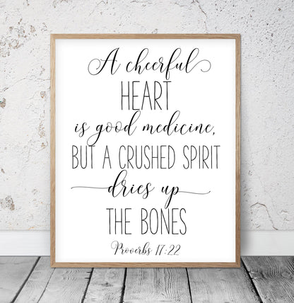 A Cheerful Heart Is Good Medicine, Proverbs 17:22, Bible Verse Printable Wall Art, Nursery Decor