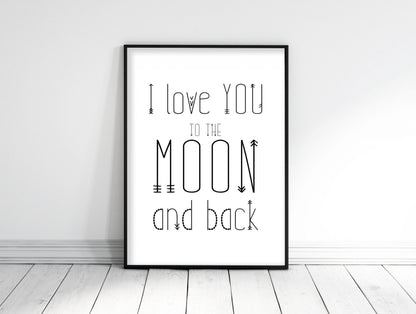 I Love You To The Moon And Back, Nursery Printable Wall Art, Boys Room Decor