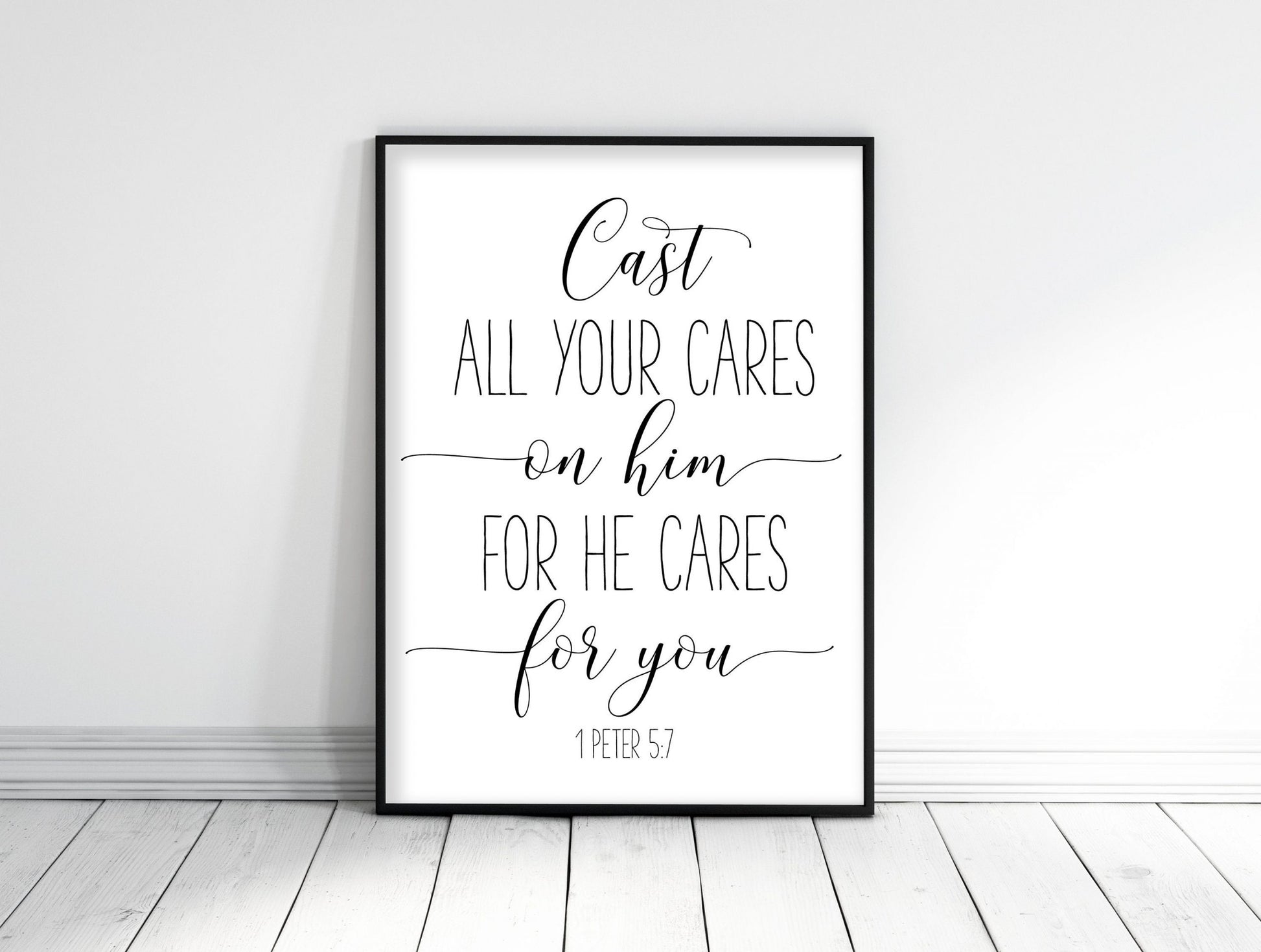Cast All Your Cares On Him For He Cares For You, 1 Peter 5:7, Bible Verse Printable