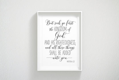 But Seek Ye First the Kingdom Of God, Matthew 6:33, Bible Verse Printable,Nursery Decor,Room Art