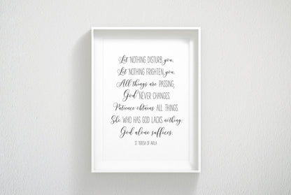 Let Nothing Disturb You, St. Teresa of Avila, Catholic Prayer, Bible Verse Printable,Nursery Decor