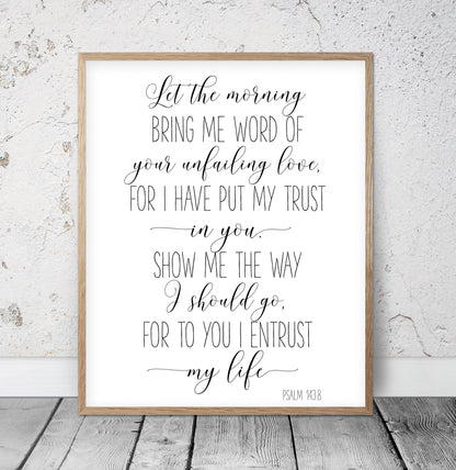 Let The Morning Bring Me Word, Psalm 143:8, Bible Verse Printable, Christian Gifts, Nursery Decor