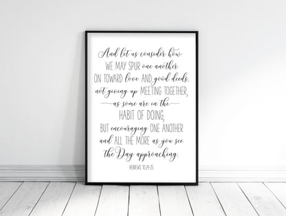 Let Us Consider How We May Spur One Another, Hebrews 10:24, Bible Verse Printable Wall Art