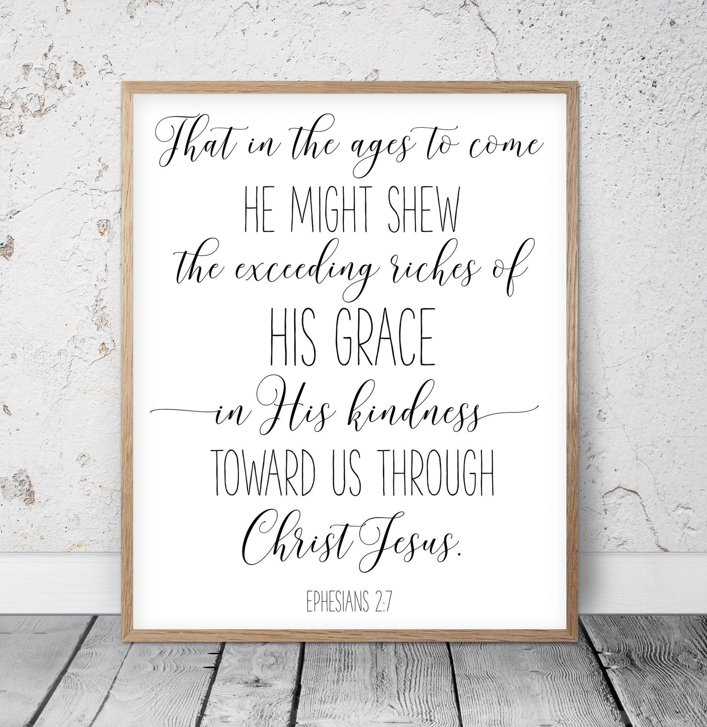 His Grace In His Kindness, Ephesians 2:7, Bible Verse Printable Wall Art, Nursery Bible Quotes