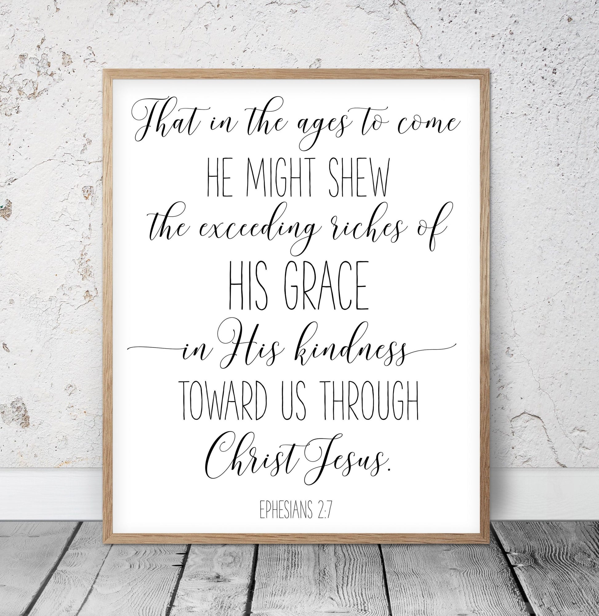 His Grace In His Kindness, Ephesians 2:7, Bible Verse Printable Wall Art, Nursery Bible Quotes