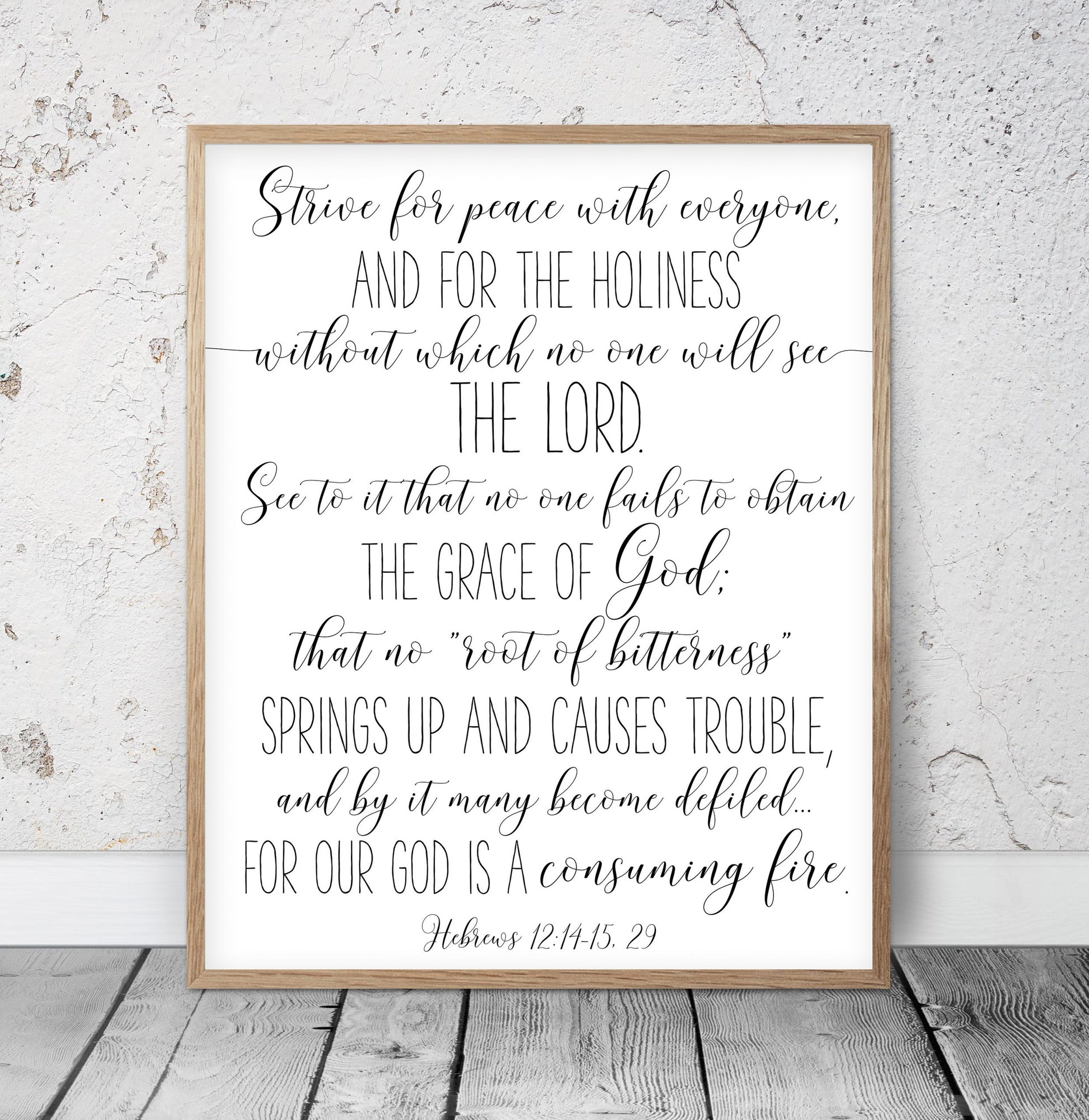 Strive For Piece For Everyone, Hebrews 12:14, Bible Verse Printable Wall Art,Nursery Bible Quotes